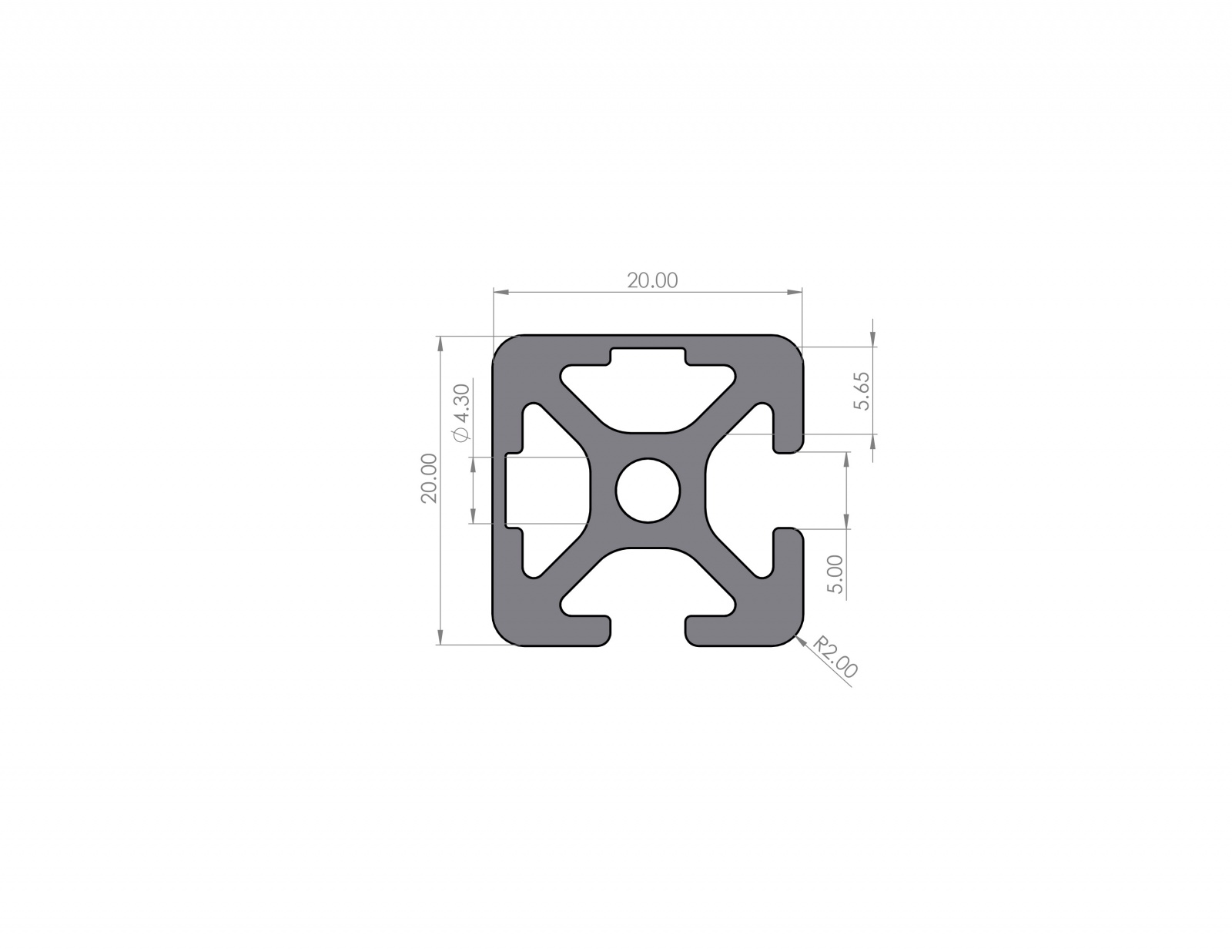 Aluminum profile 20x20 groove 5 I-type 2N90 Black